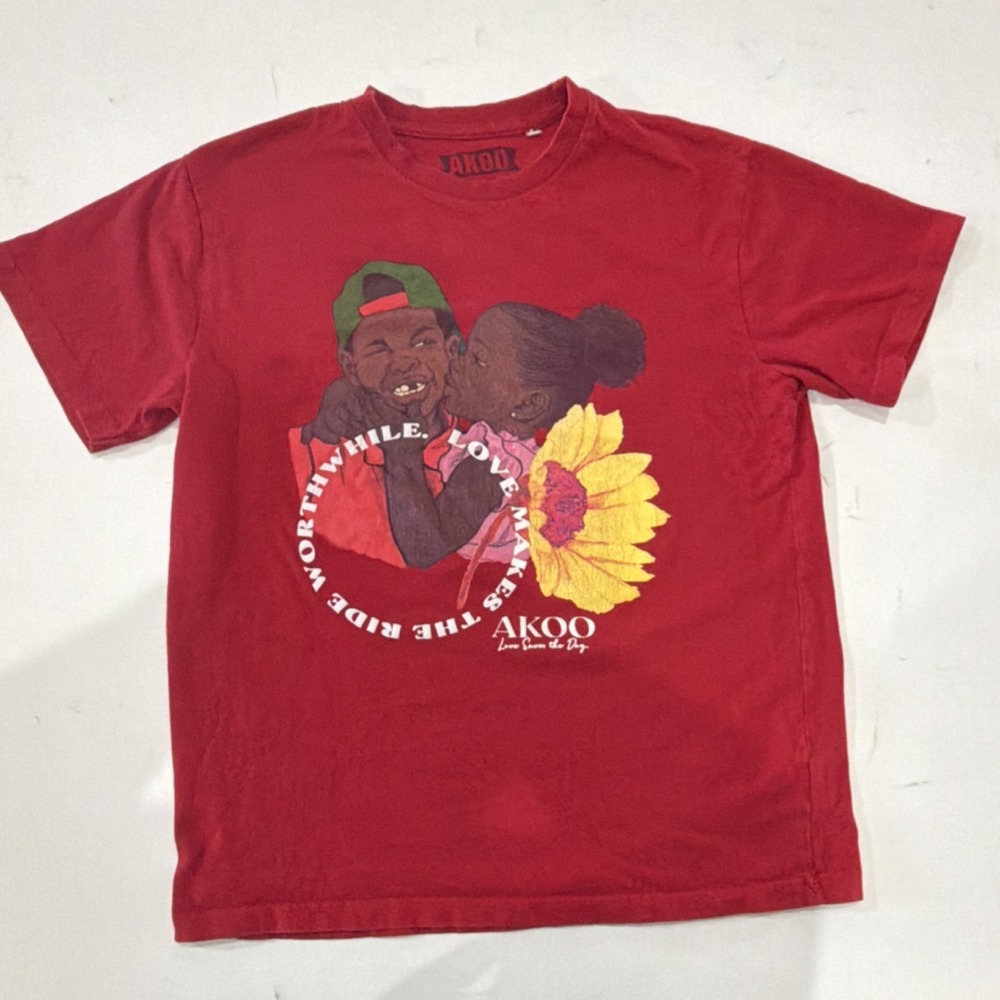 AKOO Graphic T Shirt Men's Large Red Streetwear Short Sleeve Tee